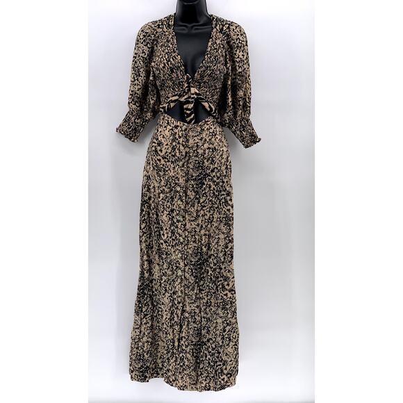 FREE PEOPLE Women's Brown Printed V-Neck Cutout Casual Maxi Dress SZ XS - Picture 1 of 12